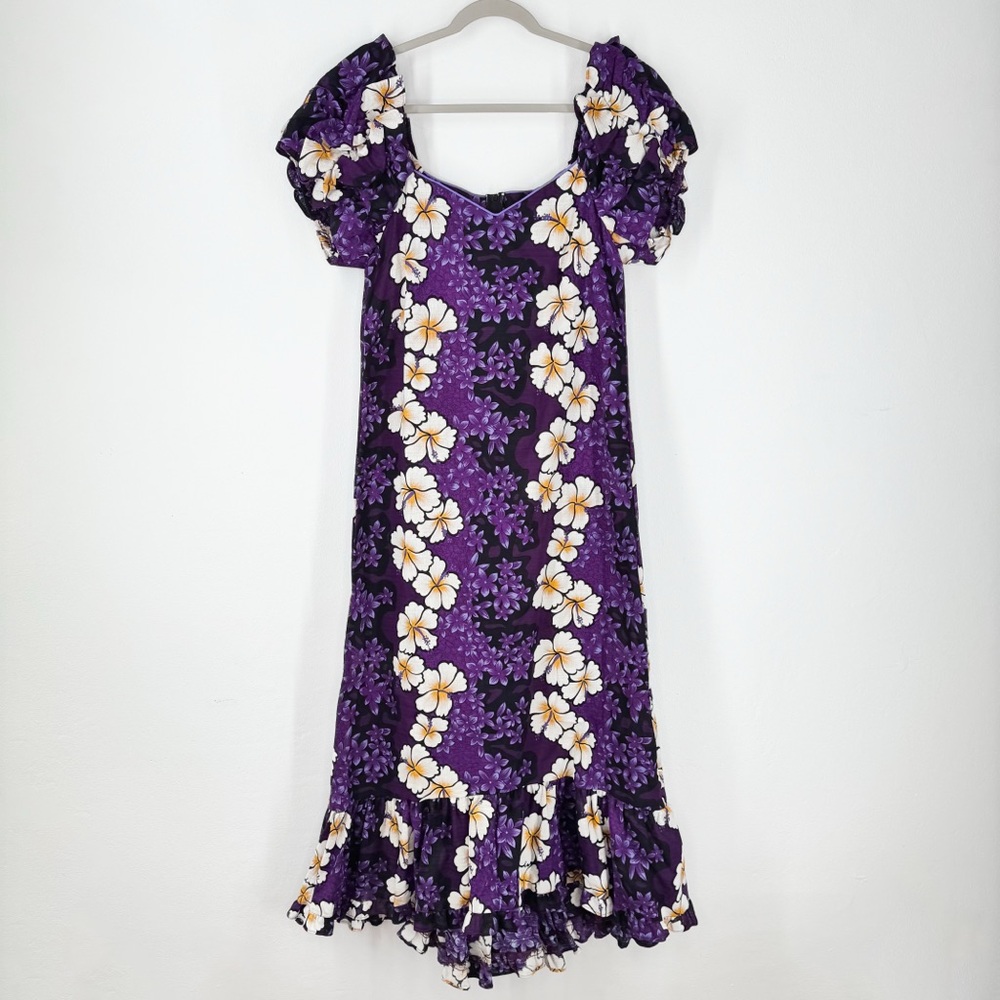 Hilo Hattie’s The Hawaiian Original Purple Off White Hibiscus Flower Maxi Dress